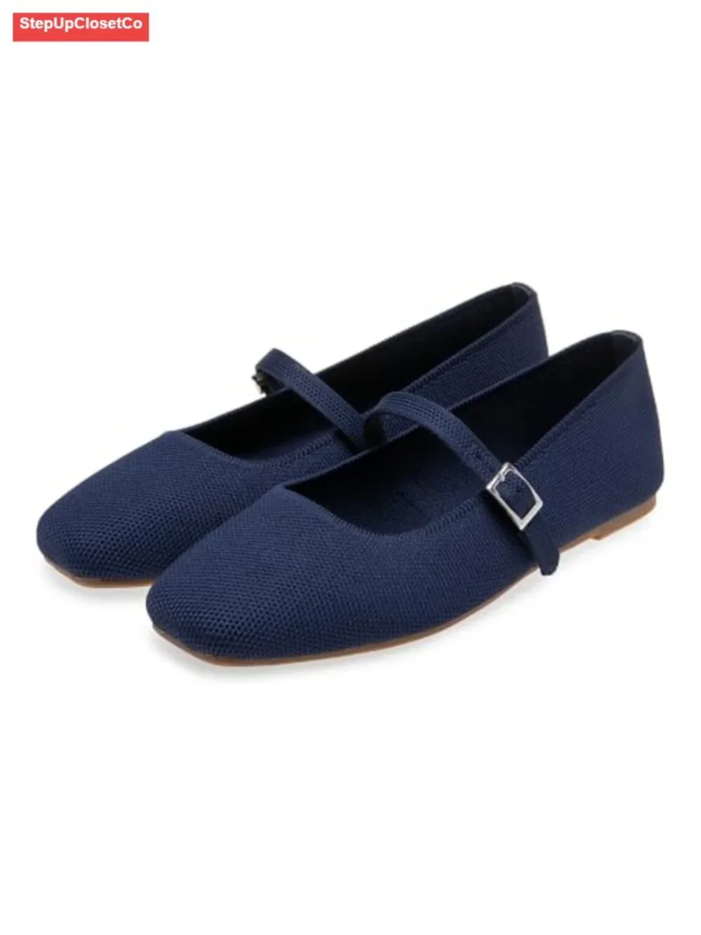 Knitted Square Toe Mary Jane Ballet Flats Slip On Shoes for Women